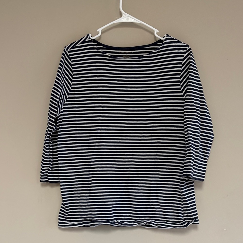 Appleseed's Navy and White Striped Long Sleeve Top